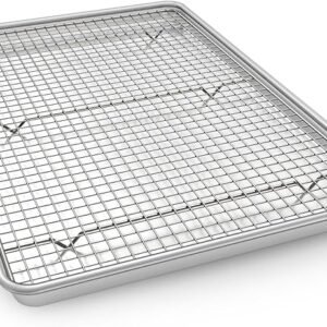 Half Sheet Pans with Rack Set, 18 Inch Commercial Quality Baking Sheet Pan Set, Natural Aluminum Cookie Sheet, Warp Resistant Nonstick Thick Cookie Tray Pans for Baking, Roasting