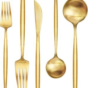 30-Piece Gold Silverware Set, Flatware Set for 6, Food-Grade Stainless Steel Cutlery Set, Includes Spoons Forks Knives, Kitchen Cutlery for Home Office Restaurant Hotel
