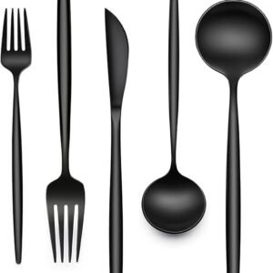 60-Piece 12 Setting Black Silverware, Food-Grade Stainless Steel Flatware Cutlery Set for Home, Office, Restaurant, Hotel
