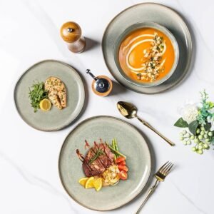 Ceramic Plates Set of 6,8.5 Inch Handmade Reactive Glaze Stoneware Plates set for Dessert,Salad,Appetizer,Small Dinner Plates,Microwave & Dishwasher Safe,Scratch Resistant