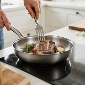 Tri-Ply Stainless Steel Pan - 12 Inch Frying Pan, Fast and Even Heat Stainless Steel Skillet, Induction Cookware, Dishwasher and Oven Safe Skillet
