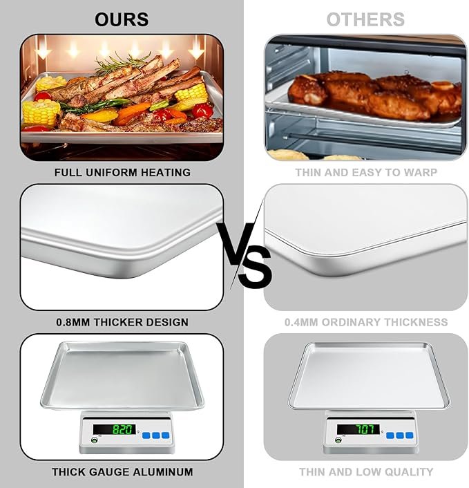 Half Sheet Pans with Rack Set, 18 Inch Commercial Quality Baking Sheet Pan Set, Natural Aluminum Cookie Sheet, Warp Resistant Nonstick Thick Cookie Tray Pans for Baking, Roasting - Image 3