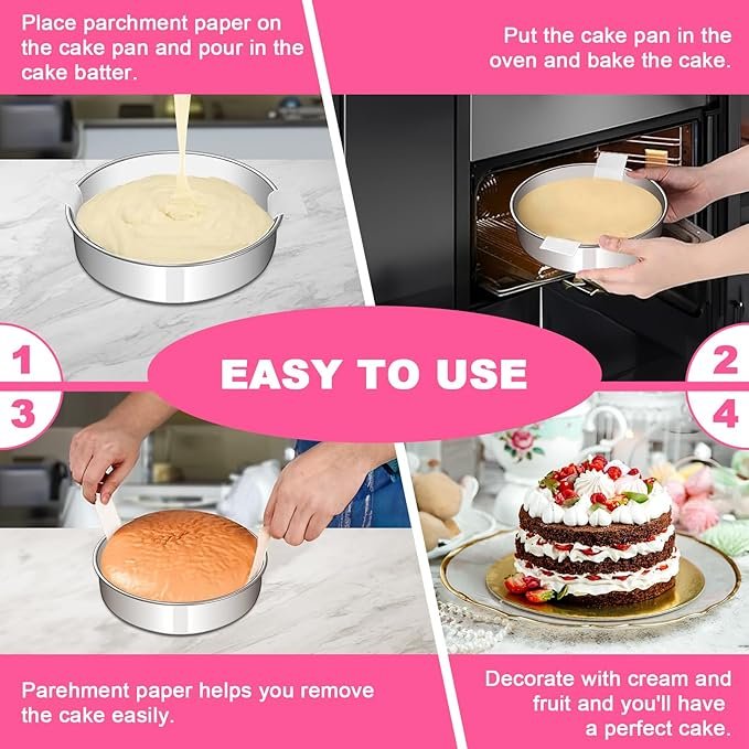 8 Inch Cake Pan Set of 2, Stainless Steel Round Layer Cake Baking Pans Tins, Non-Toxic & Healthy, Leak-proof & Easy Clean & Dishwasher Safe - Image 4