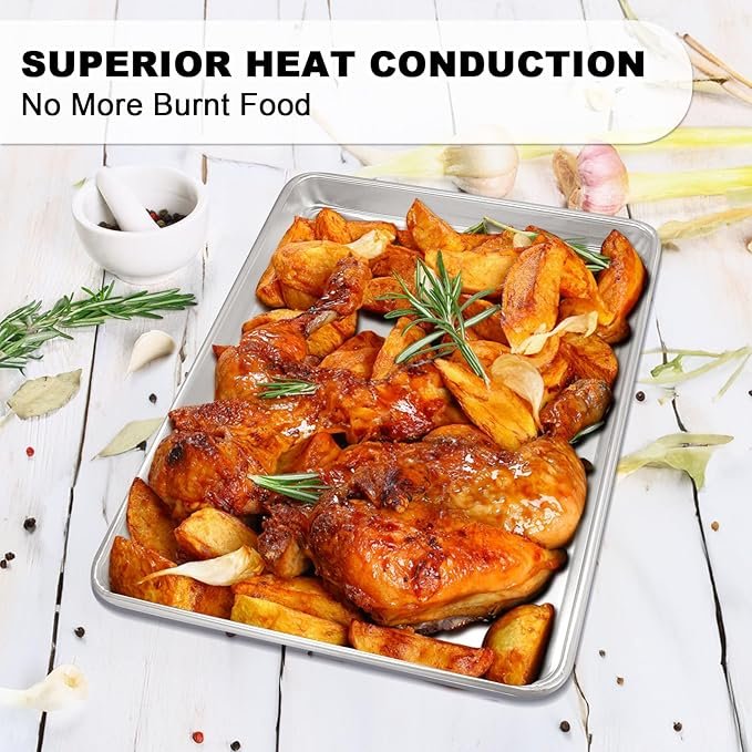 Half Sheet Pans with Rack Set, 18 Inch Commercial Quality Baking Sheet Pan Set, Natural Aluminum Cookie Sheet, Warp Resistant Nonstick Thick Cookie Tray Pans for Baking, Roasting - Image 5