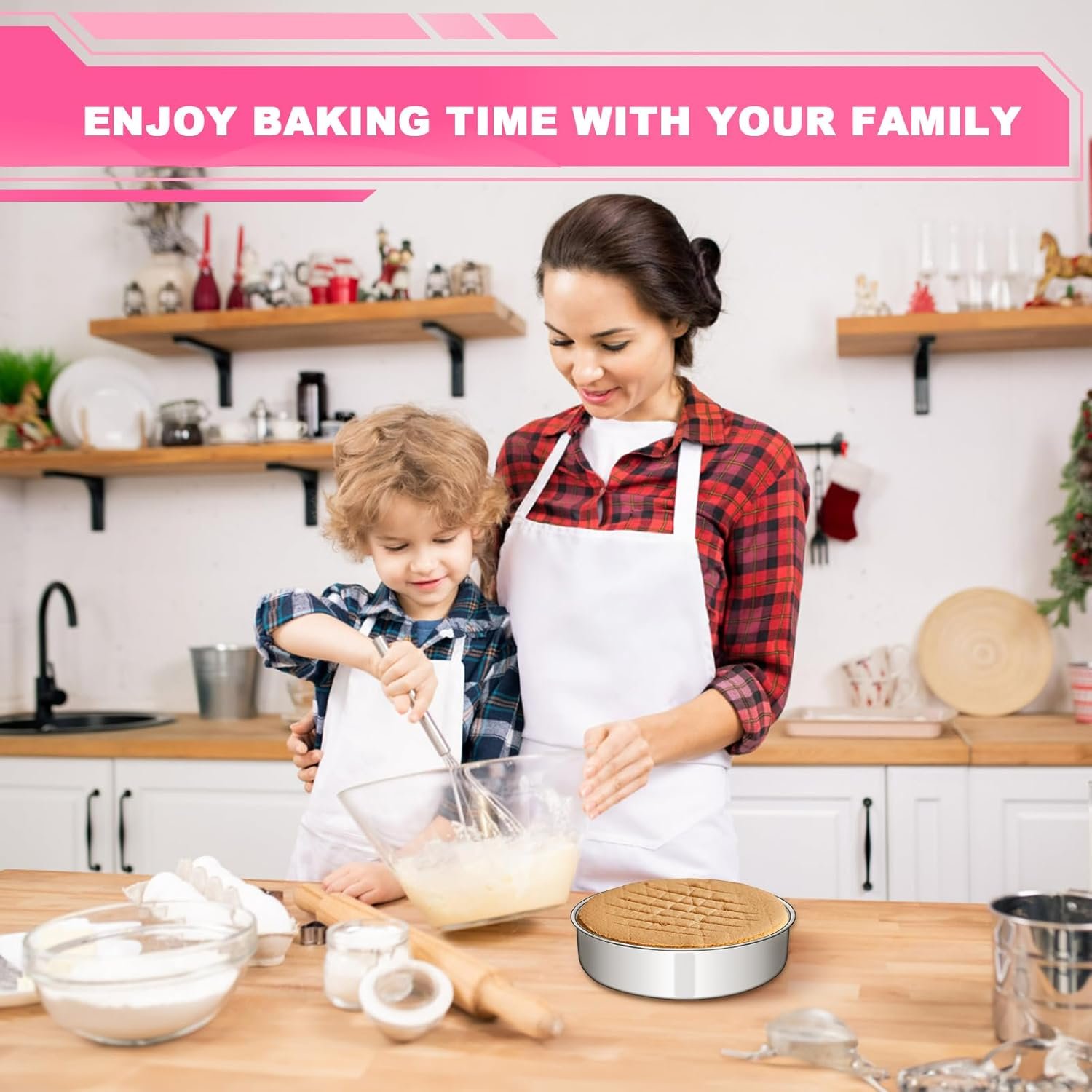 8 Inch Cake Pan Set of 2, Stainless Steel Round Layer Cake Baking Pans Tins, Non-Toxic & Healthy, Leak-proof & Easy Clean & Dishwasher Safe - Image 6