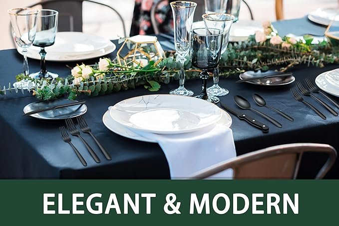 Black Heavy Duty Silverware Set, 24-Piece Stainless Steel Flatware Set with Steak Knives for 4, Food-Grade Tableware Cutlery Set, Utensil Sets for Home Restaurant, Mirror Finish, Dishwasher Safe - Image 6