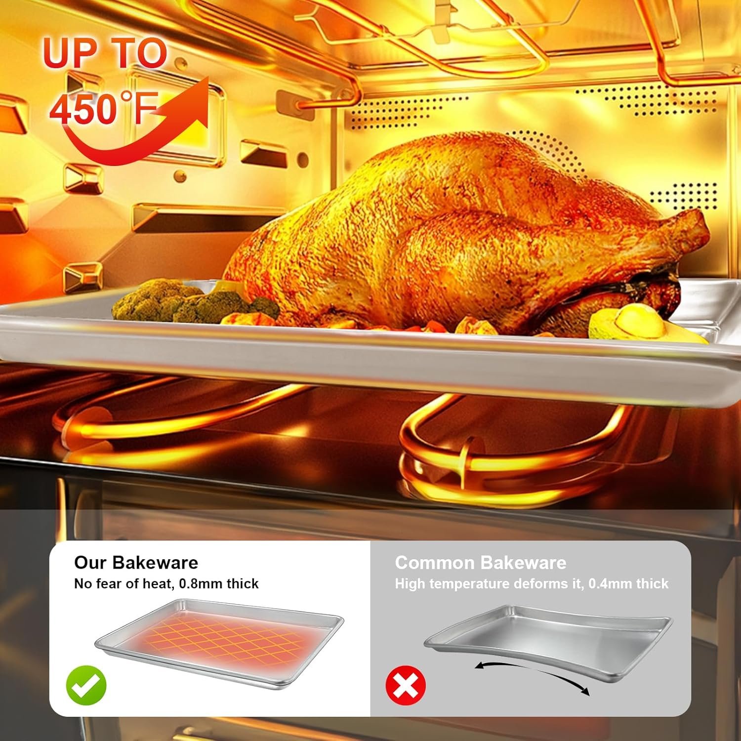 Half Sheet Pans with Rack Set, 18 Inch Commercial Quality Baking Sheet Pan Set, Natural Aluminum Cookie Sheet, Warp Resistant Nonstick Thick Cookie Tray Pans for Baking, Roasting - Image 6