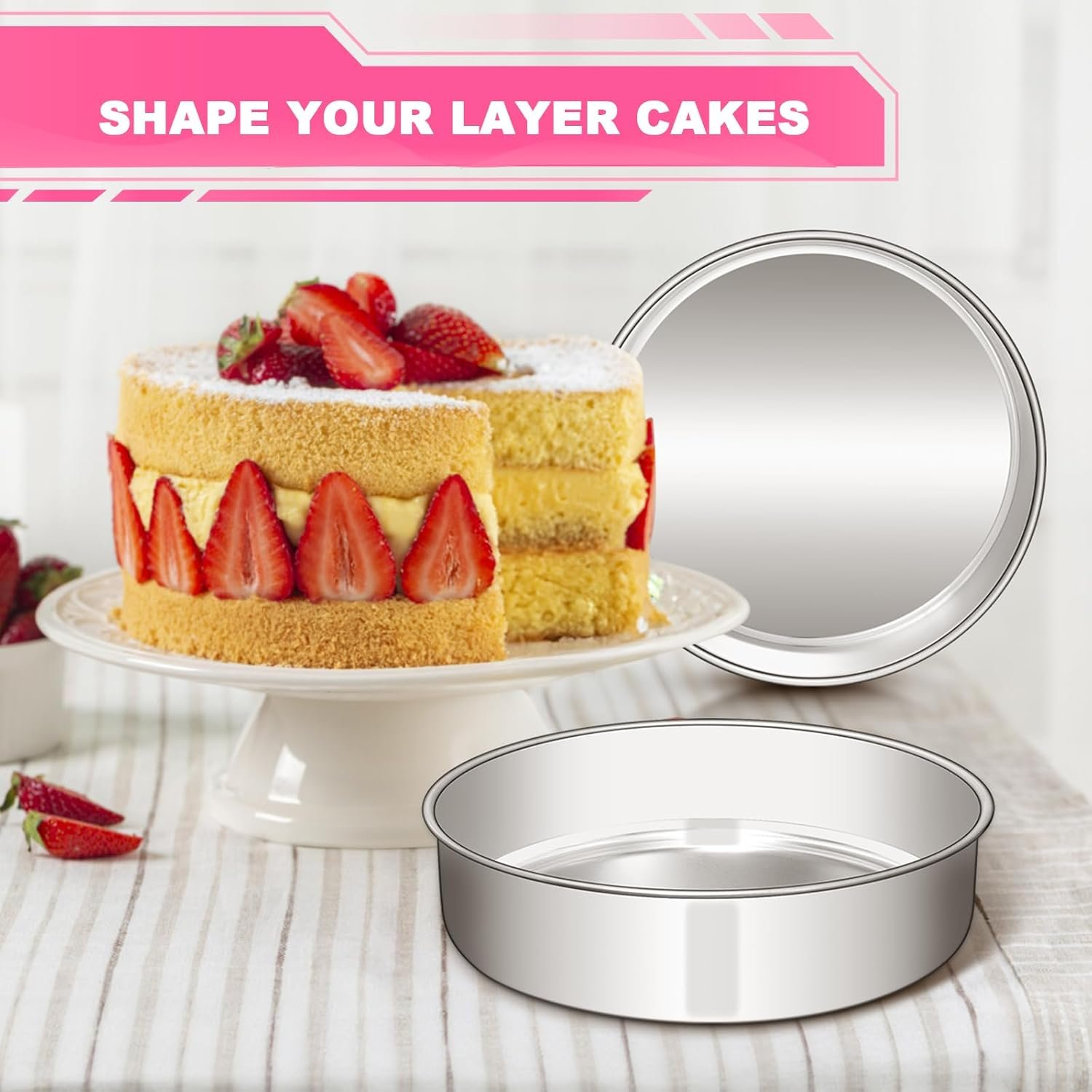 8 Inch Cake Pan Set of 2, Stainless Steel Round Layer Cake Baking Pans Tins, Non-Toxic & Healthy, Leak-proof & Easy Clean & Dishwasher Safe - Image 8