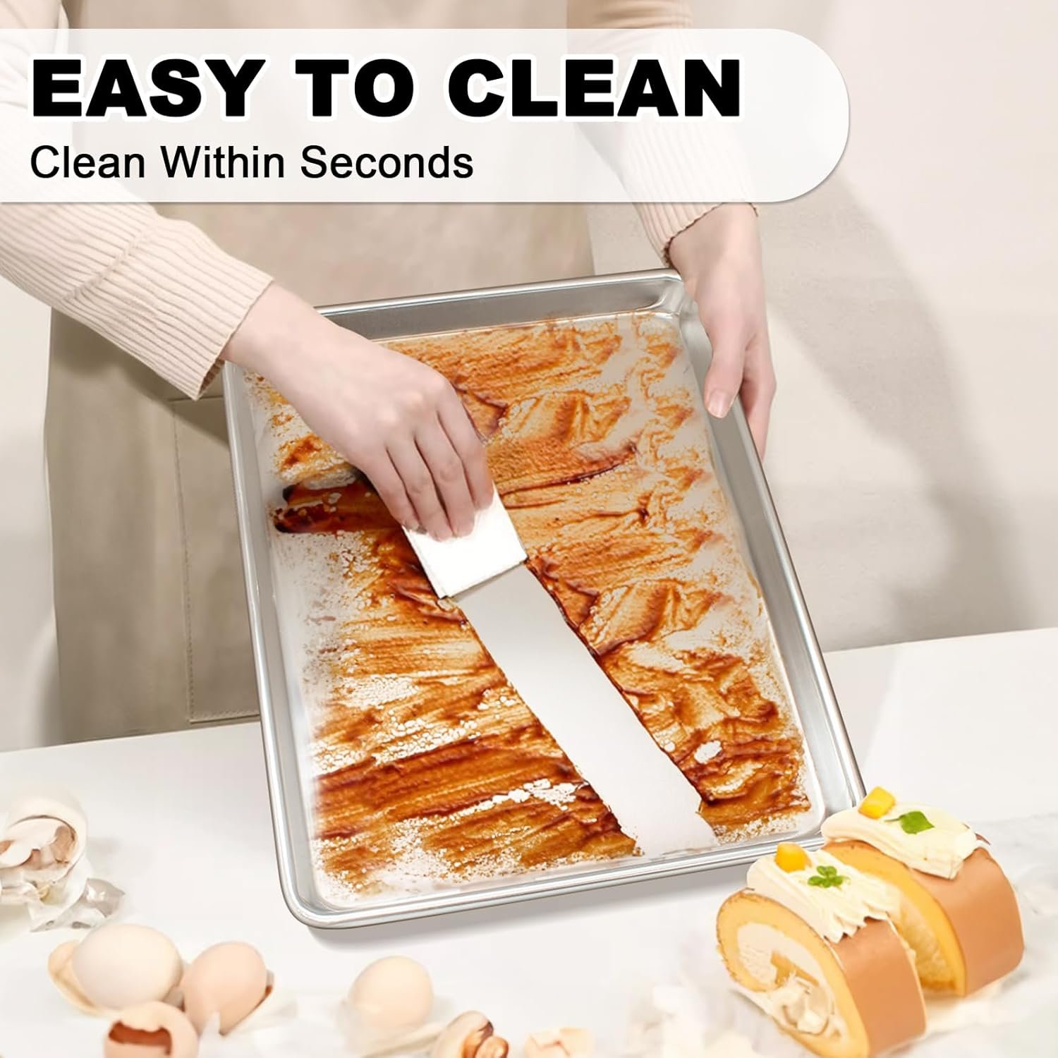 Half Sheet Pans with Rack Set, 18 Inch Commercial Quality Baking Sheet Pan Set, Natural Aluminum Cookie Sheet, Warp Resistant Nonstick Thick Cookie Tray Pans for Baking, Roasting - Image 8